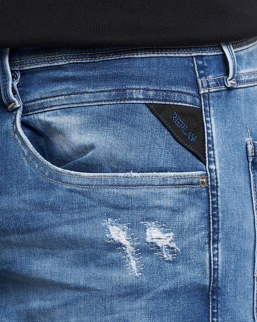 Herre | Jeans | Replay | Anbass Hyperflex X-Lite Shredded Jeans Light Blue
