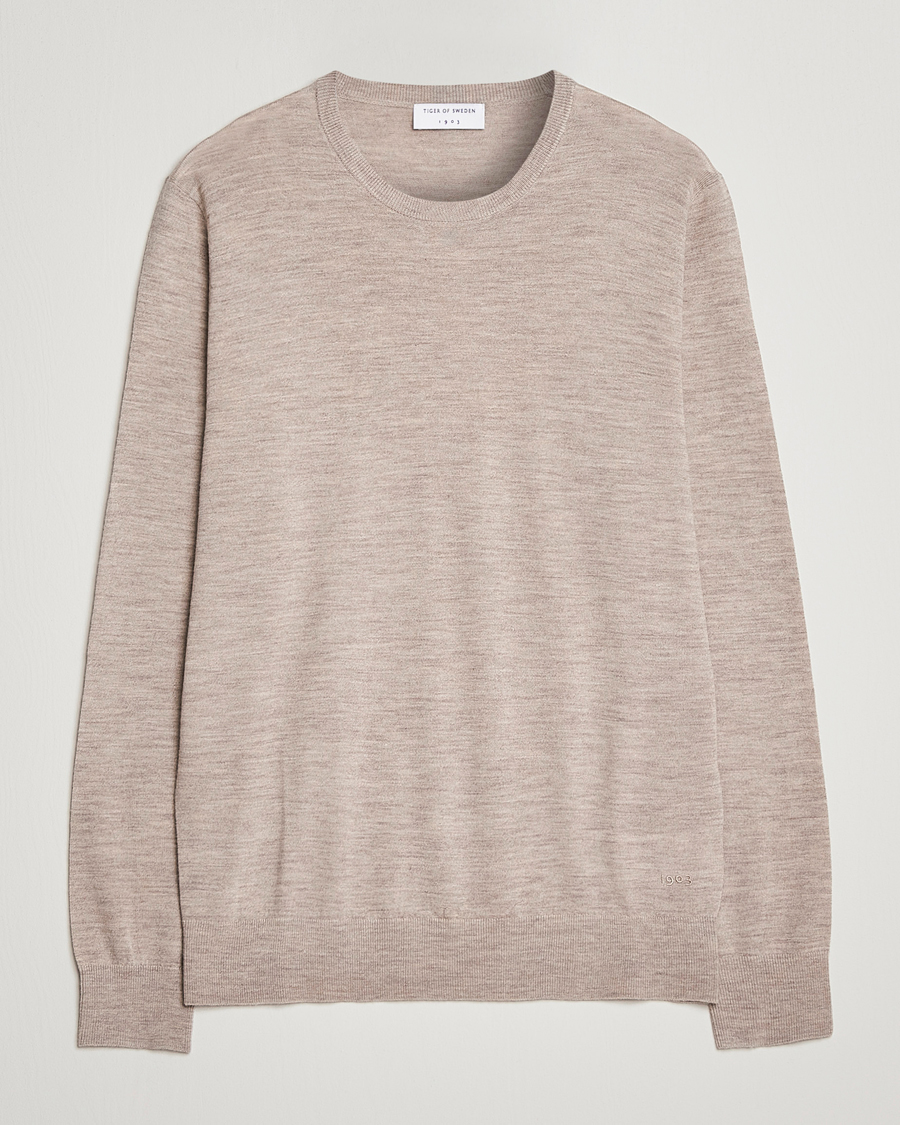 Herre | Gensere | Tiger of Sweden | Nichols Extra Fine Merino Crew Neck Beige Melange