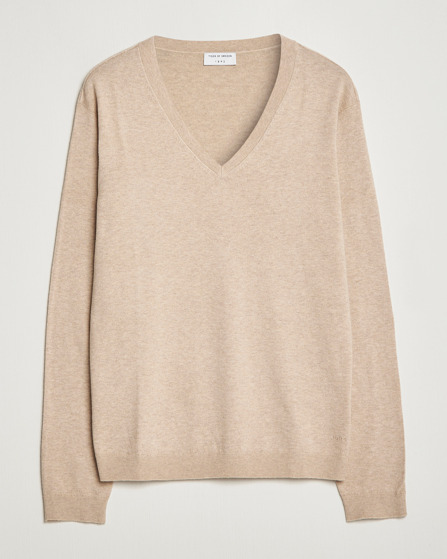 Herre | Gensere | Tiger of Sweden | Pernell Extra Fine Merino V-Neck Beige Melange