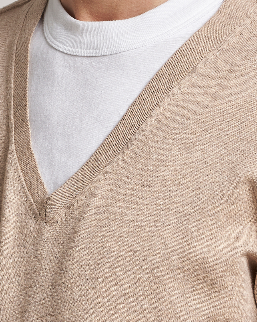 Herre | Gensere | Tiger of Sweden | Pernell Extra Fine Merino V-Neck Beige Melange