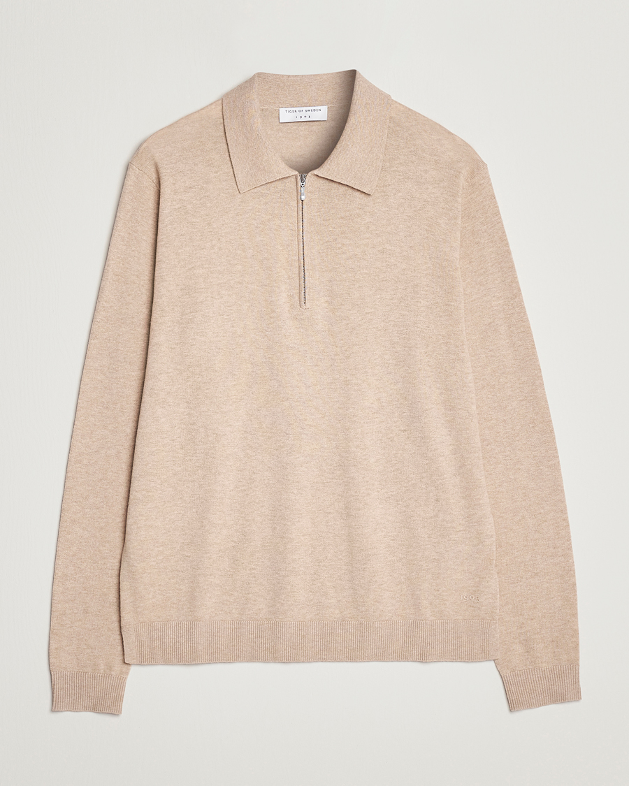 Herre | Gensere | Tiger of Sweden | Orbit Merino Wool Half Zip Beige Melange