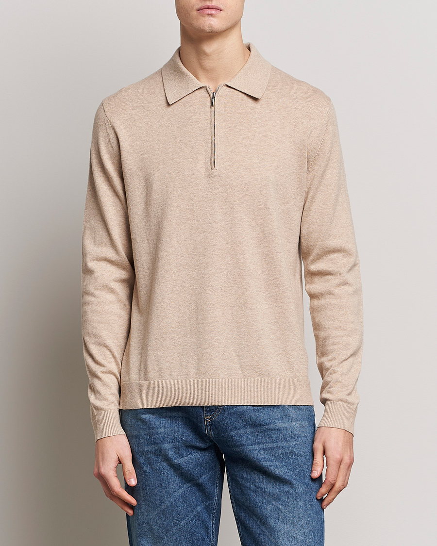 Herre |  | Tiger of Sweden | Orbit Merino Wool Half Zip Beige Melange