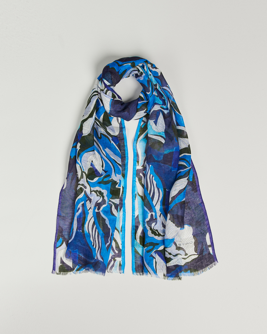 Herre | Etro Floreale Linen Scarf Light Blue | Etro | Floreale Linen Scarf Light Blue