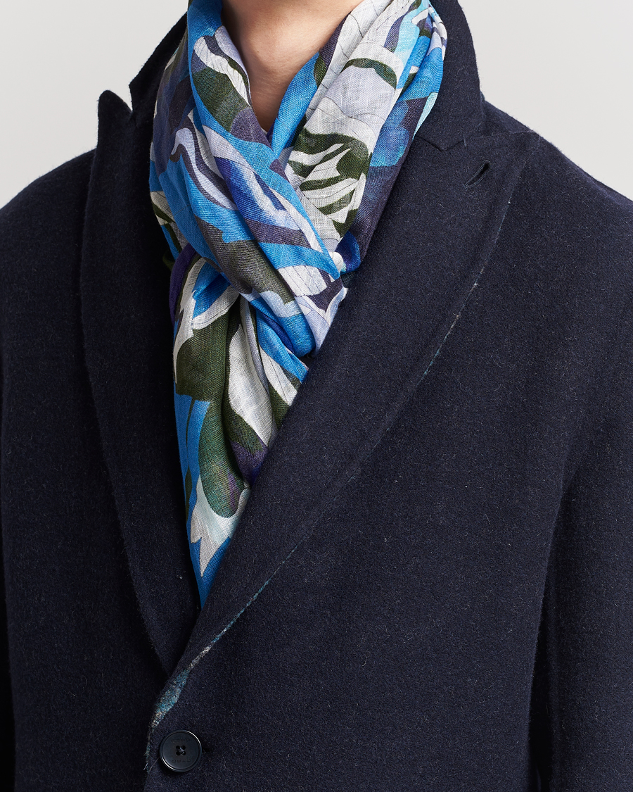 Herre |  | Etro | Floreale Linen Scarf Light Blue