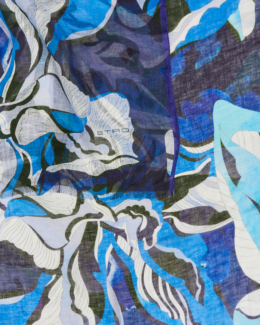 Herre | Etro Floreale Linen Scarf Light Blue | Etro | Floreale Linen Scarf Light Blue
