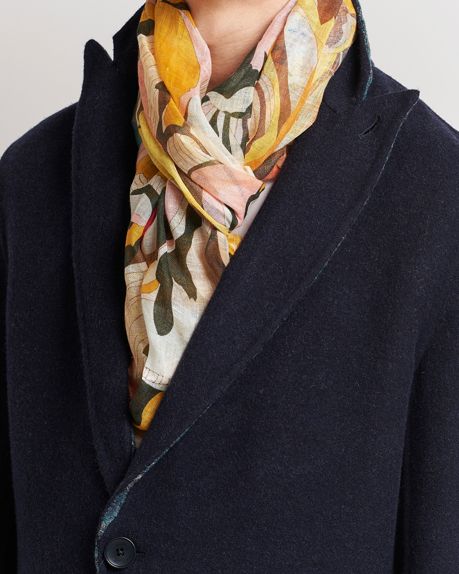 Herre | Etro Floreale Linen Scarf White/Yellow | Etro | Floreale Linen Scarf White/Yellow