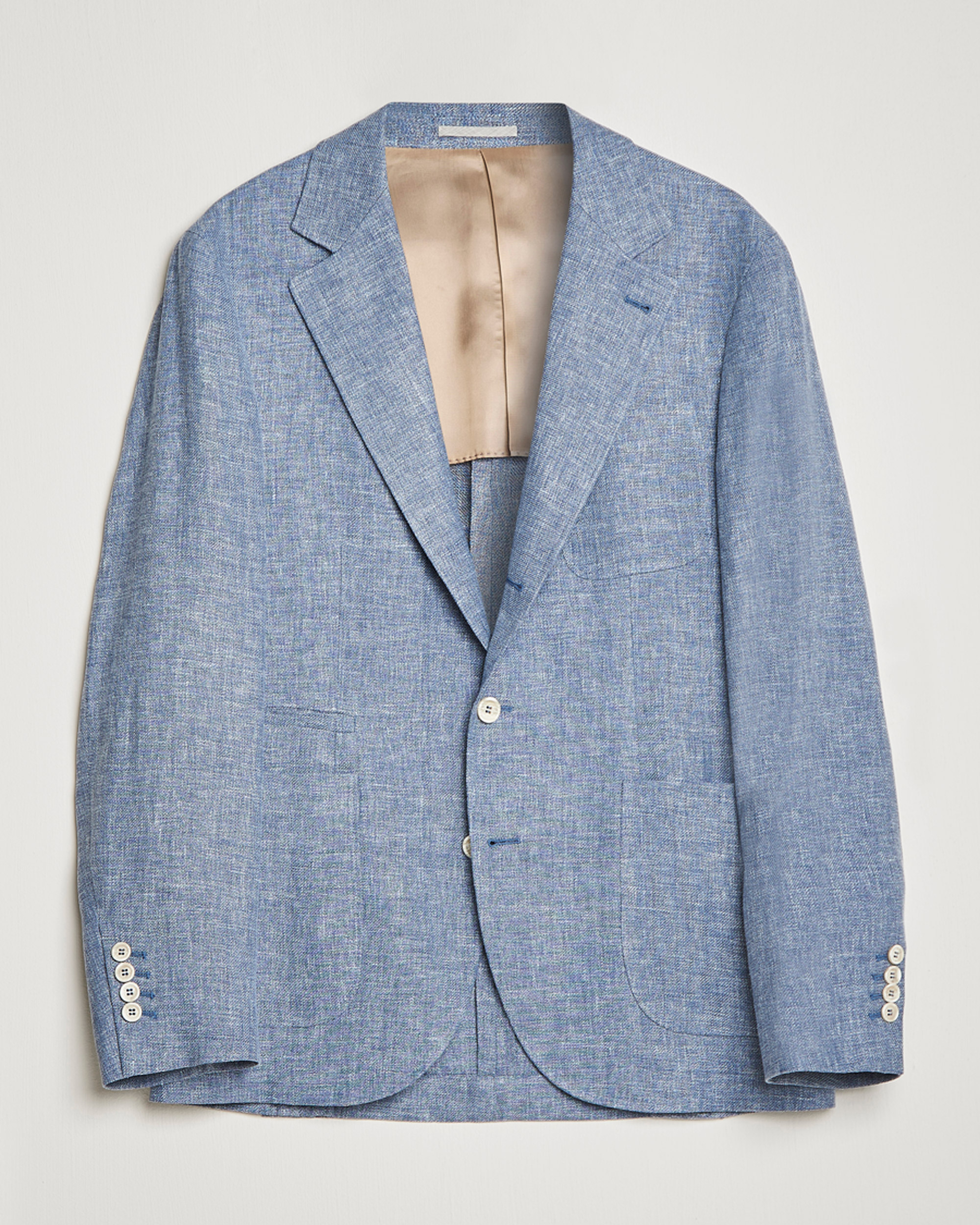 Herre | Dressjakker | Brunello Cucinelli | Micro Chevron Linen Blazer Indigo Blue