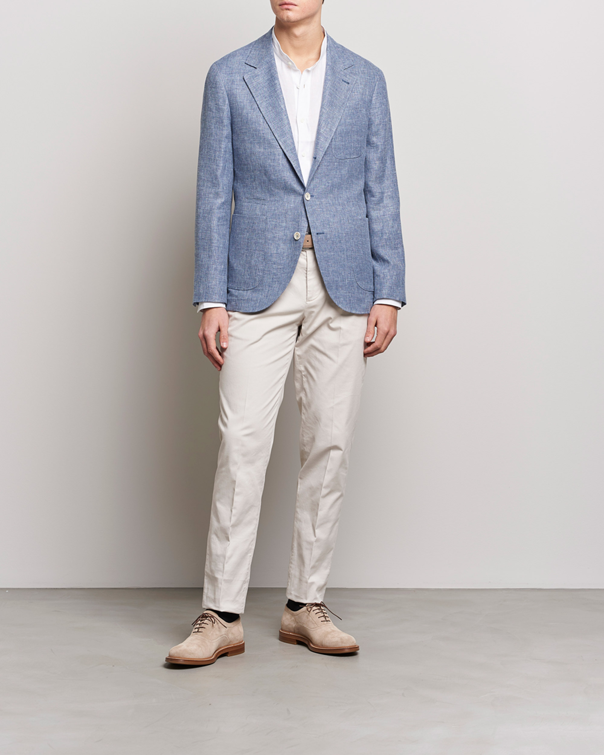 Herre | Dressjakker | Brunello Cucinelli | Micro Chevron Linen Blazer Indigo Blue