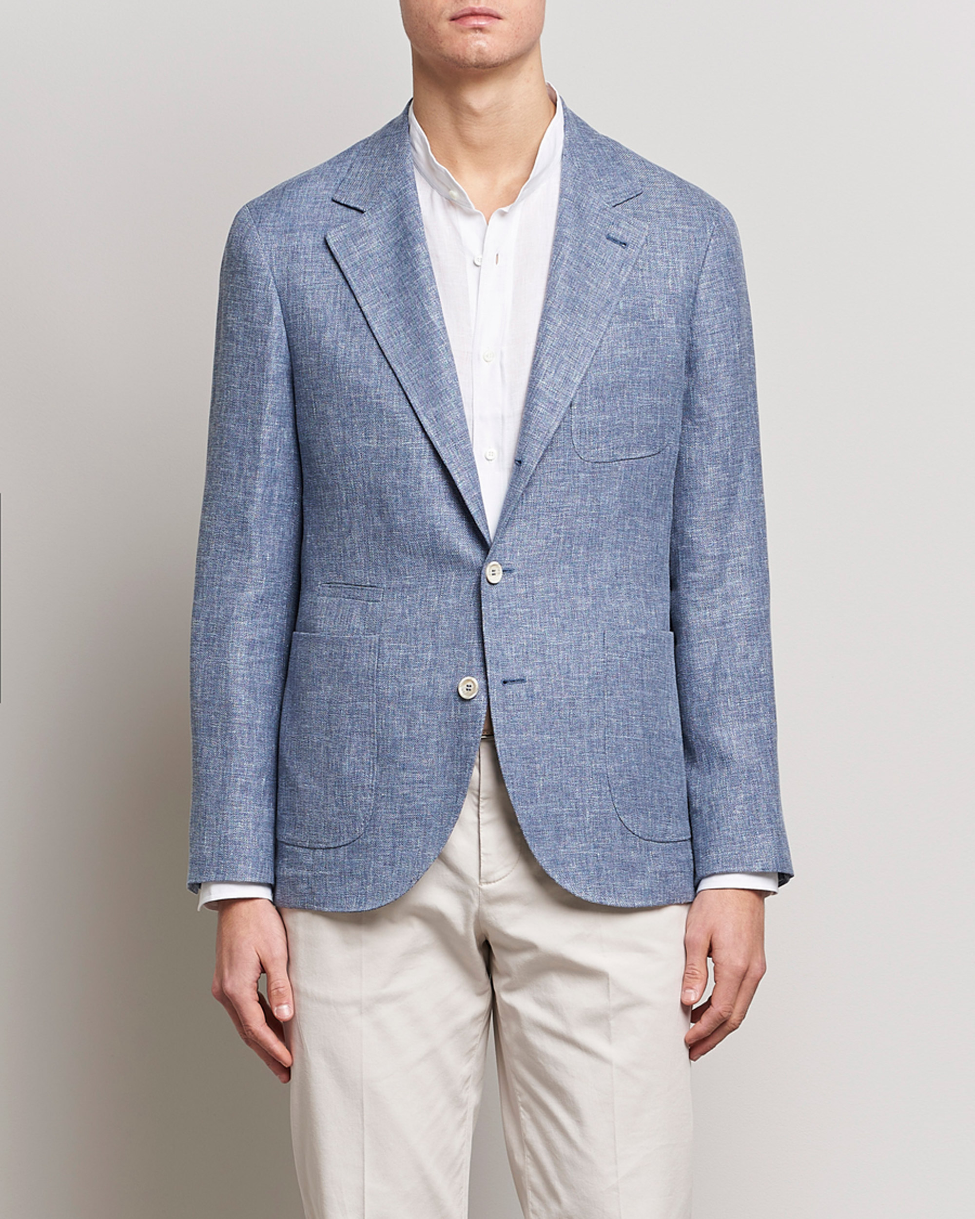 Herre | Dressjakker | Brunello Cucinelli | Micro Chevron Linen Blazer Indigo Blue