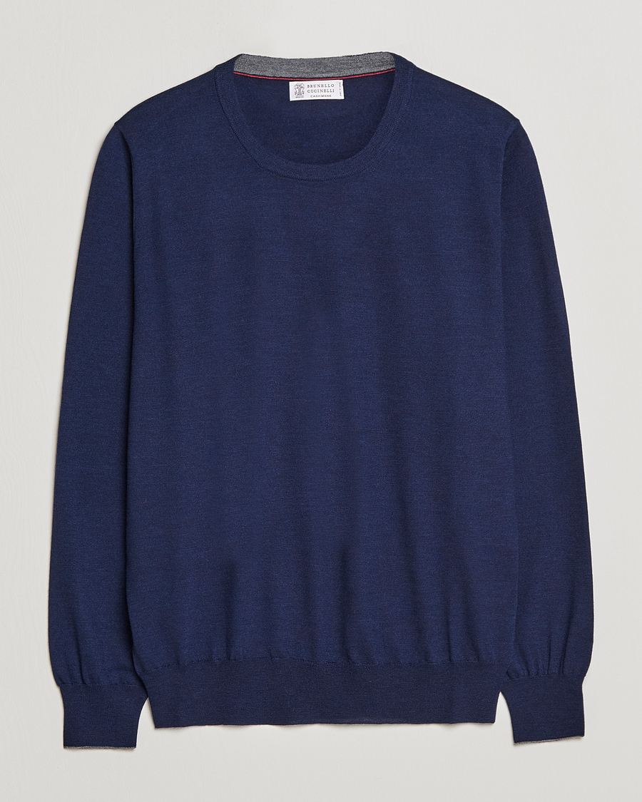 Herre | Gensere | Brunello Cucinelli | Cashmere/Wool Crew Neck Sweater Navy