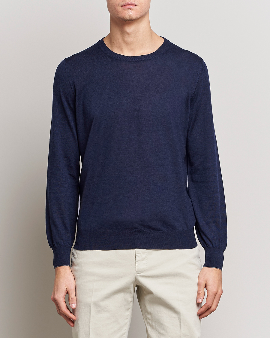 Herre | Pullovers rund hals | Brunello Cucinelli | Cashmere/Wool Crew Neck Sweater Navy