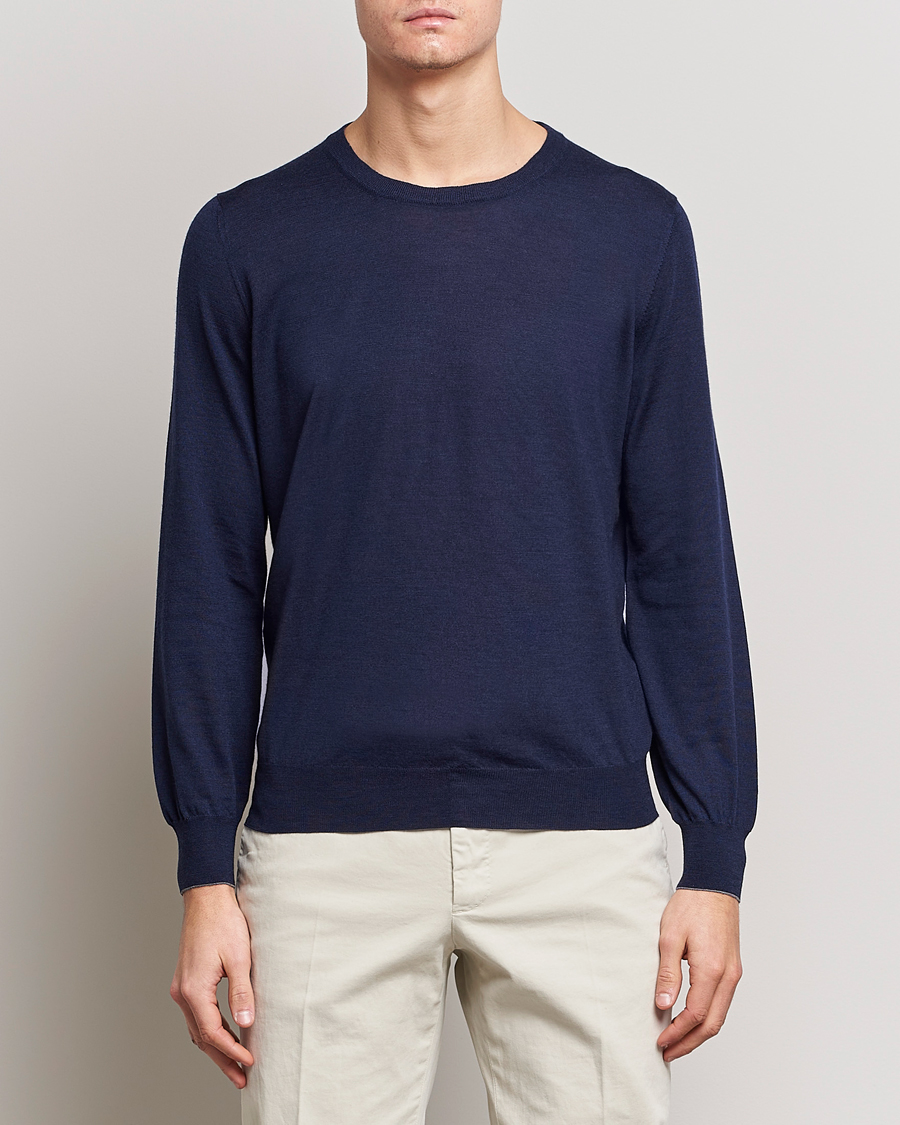 Herre | Gensere | Brunello Cucinelli | Cashmere/Wool Crew Neck Sweater Navy