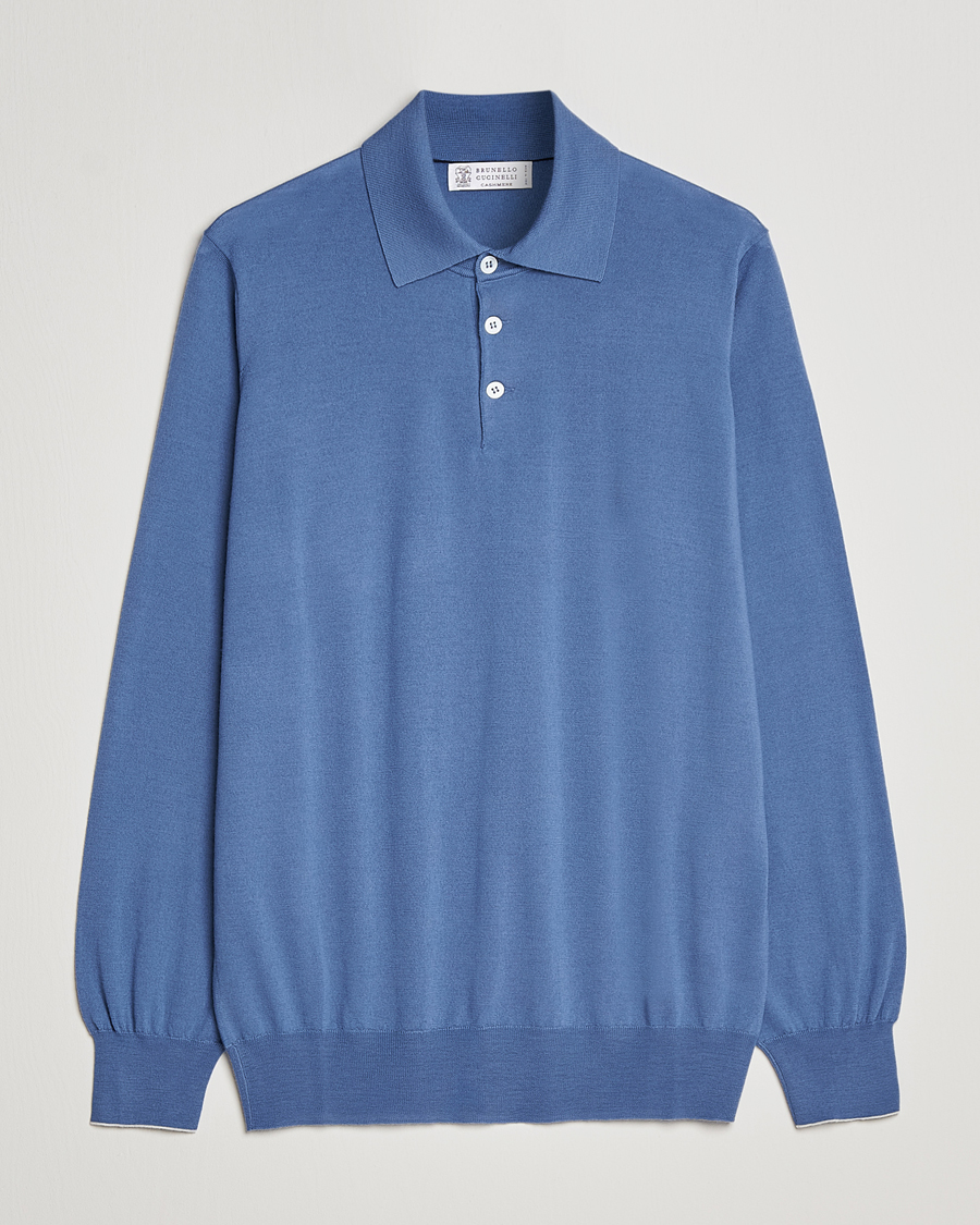 Herre | Gensere | Brunello Cucinelli | Cashmere/Wool Knitted Polo Oxford Blue