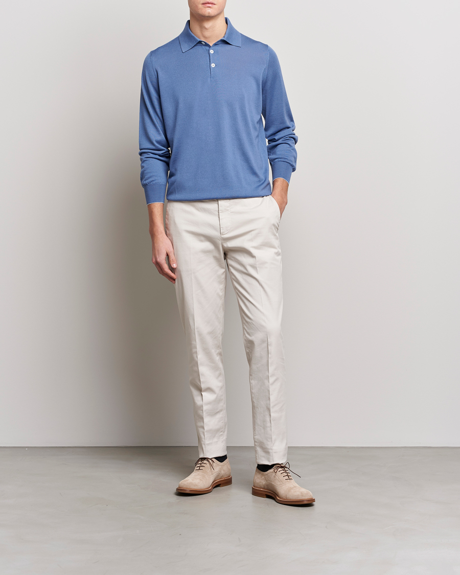 Herre | Gensere | Brunello Cucinelli | Cashmere/Wool Knitted Polo Oxford Blue