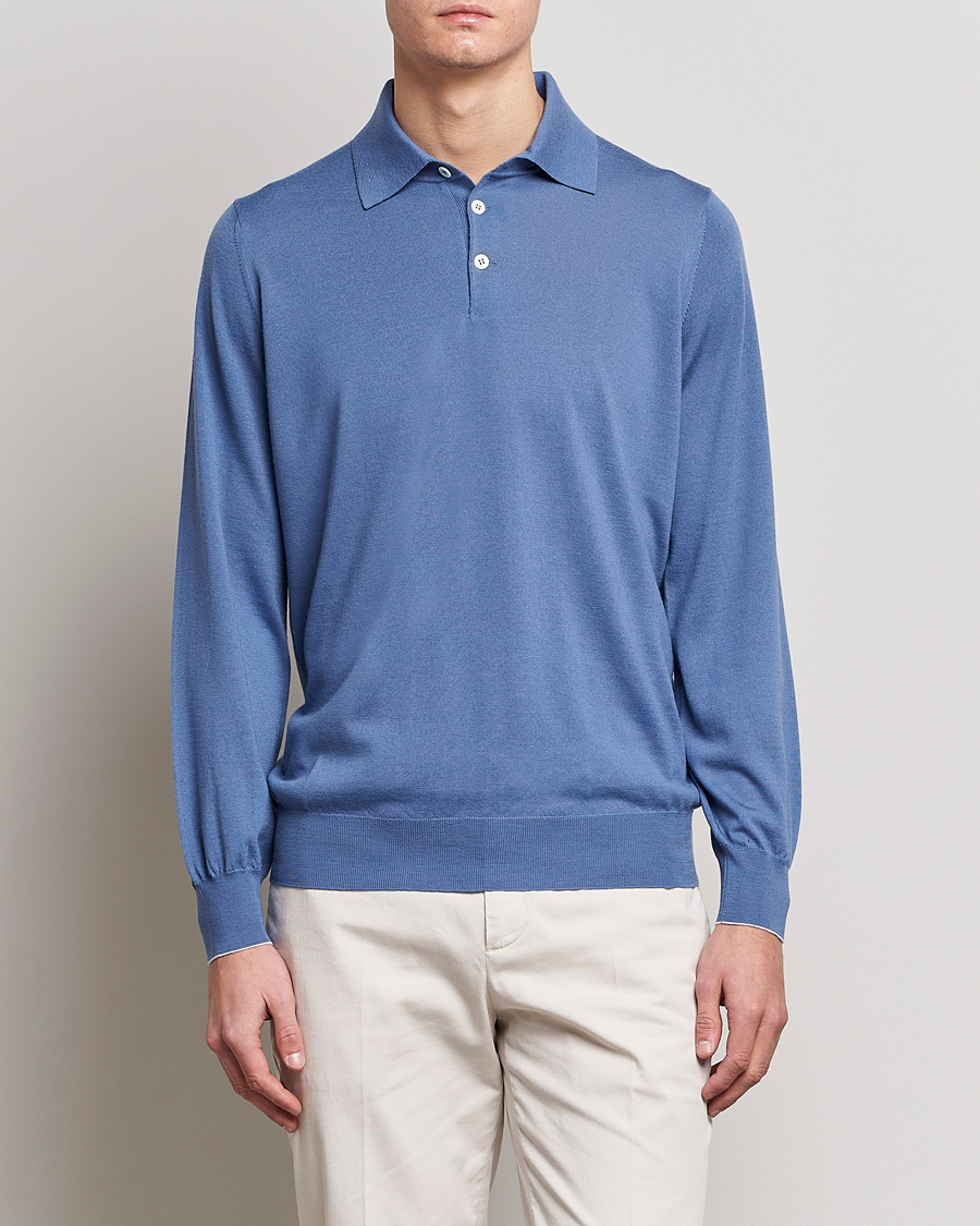 Herre | Gensere | Brunello Cucinelli | Cashmere/Wool Knitted Polo Oxford Blue