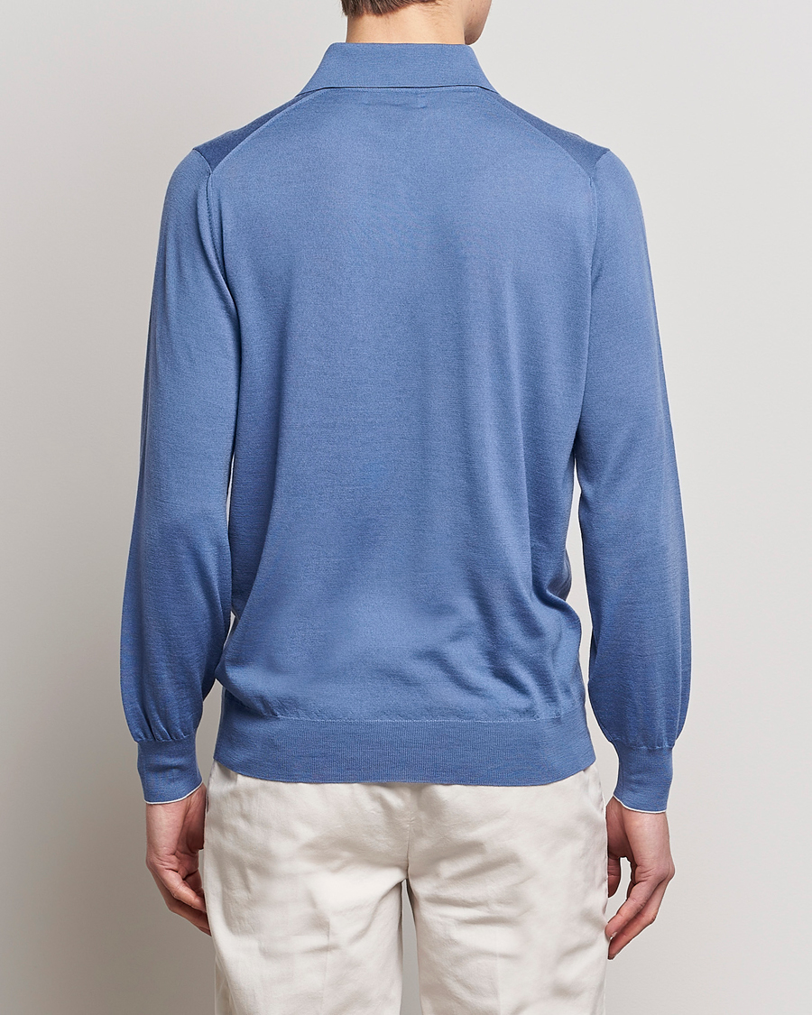 Herre | Gensere | Brunello Cucinelli | Cashmere/Wool Knitted Polo Oxford Blue