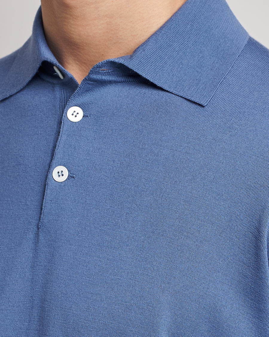 Herre | Gensere | Brunello Cucinelli | Cashmere/Wool Knitted Polo Oxford Blue