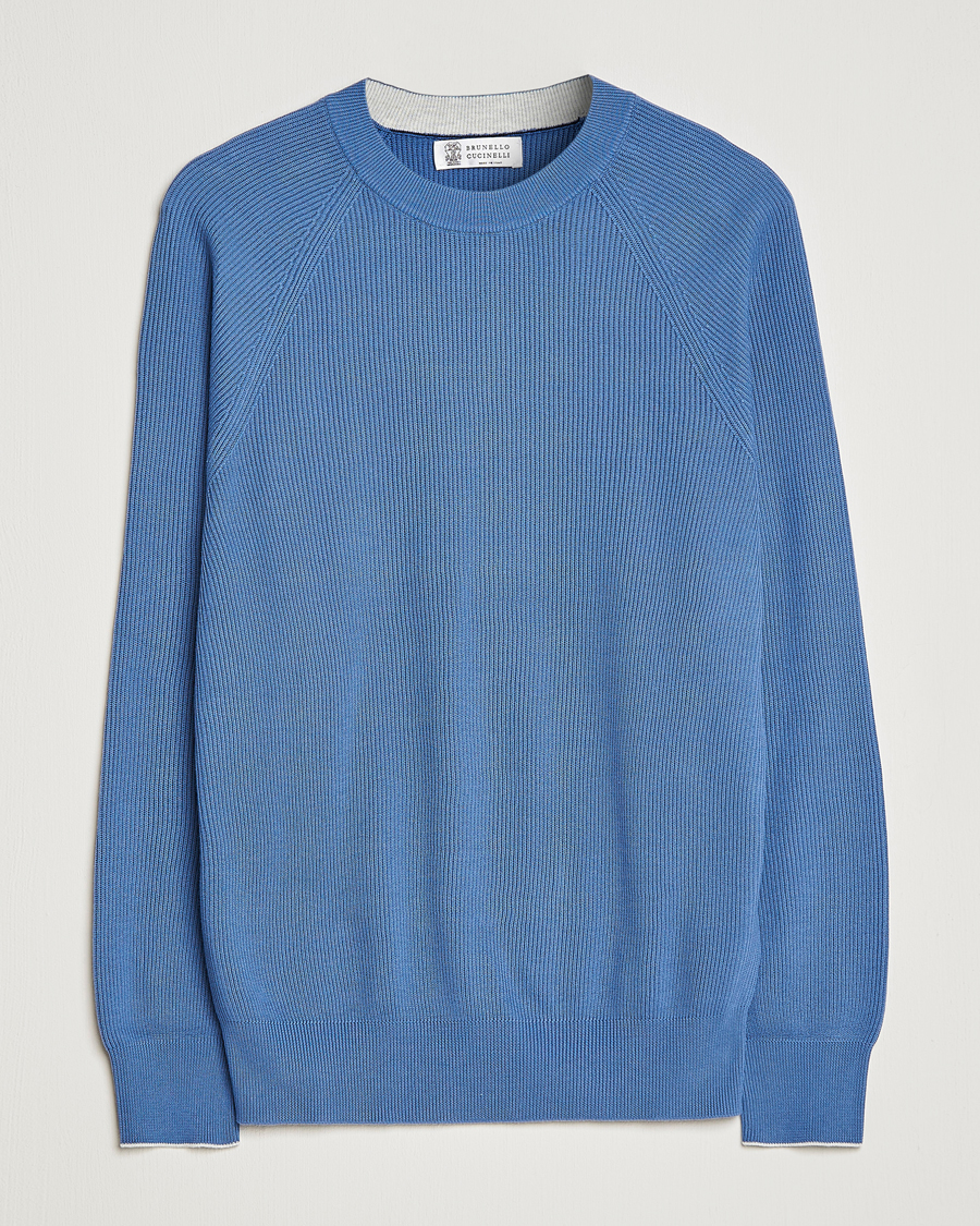 Herre | Gensere | Brunello Cucinelli | Rib Stitch Crew Neck Sweater Oxford Blue