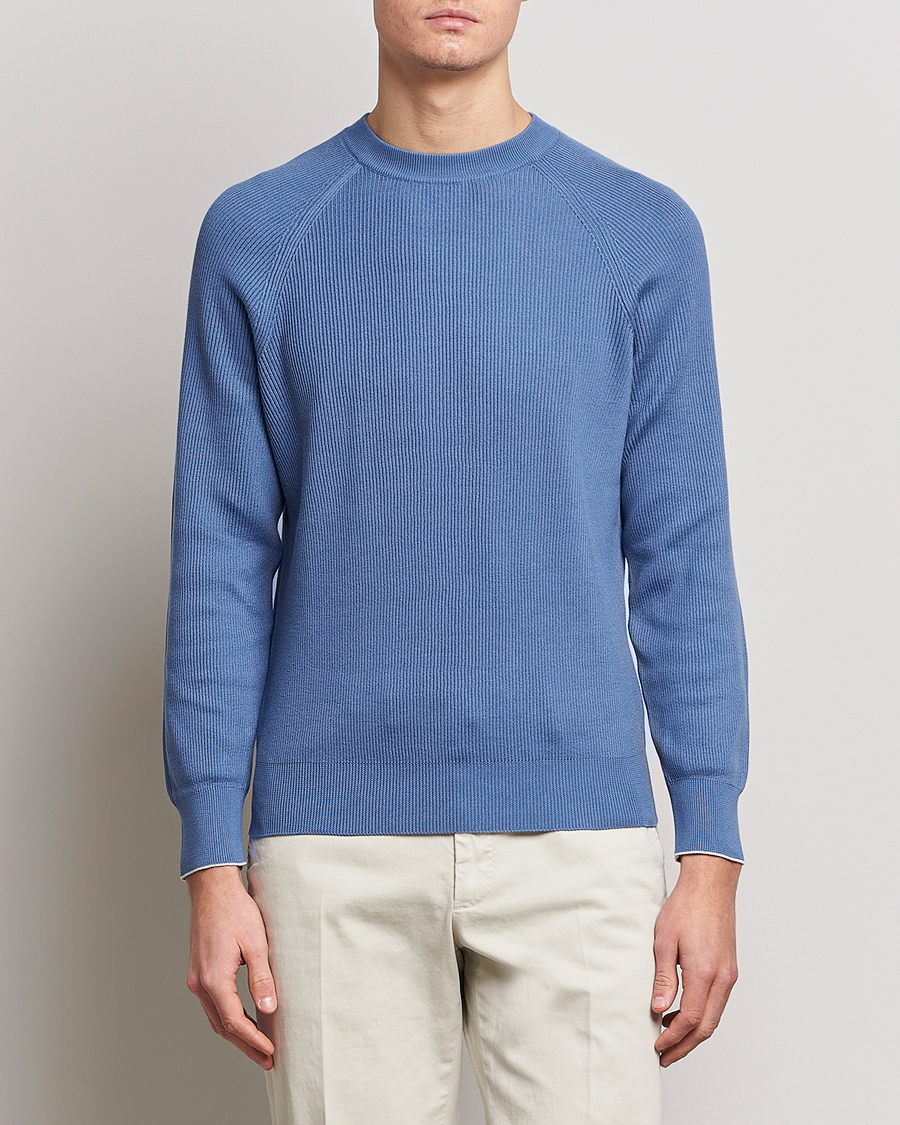 Herre |  | Brunello Cucinelli | Rib Stitch Crew Neck Sweater Oxford Blue