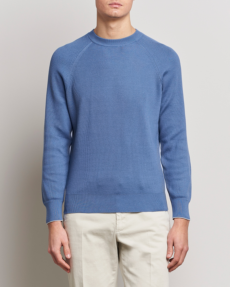 Herre | Gensere | Brunello Cucinelli | Rib Stitch Crew Neck Sweater Oxford Blue