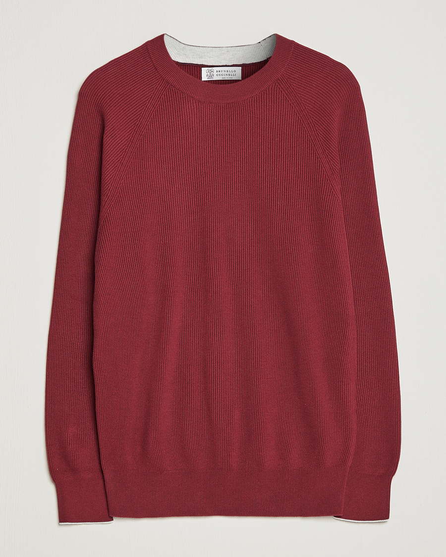 Herre | Gensere | Brunello Cucinelli | Rib Stitch Crew Neck Sweater Burgundy