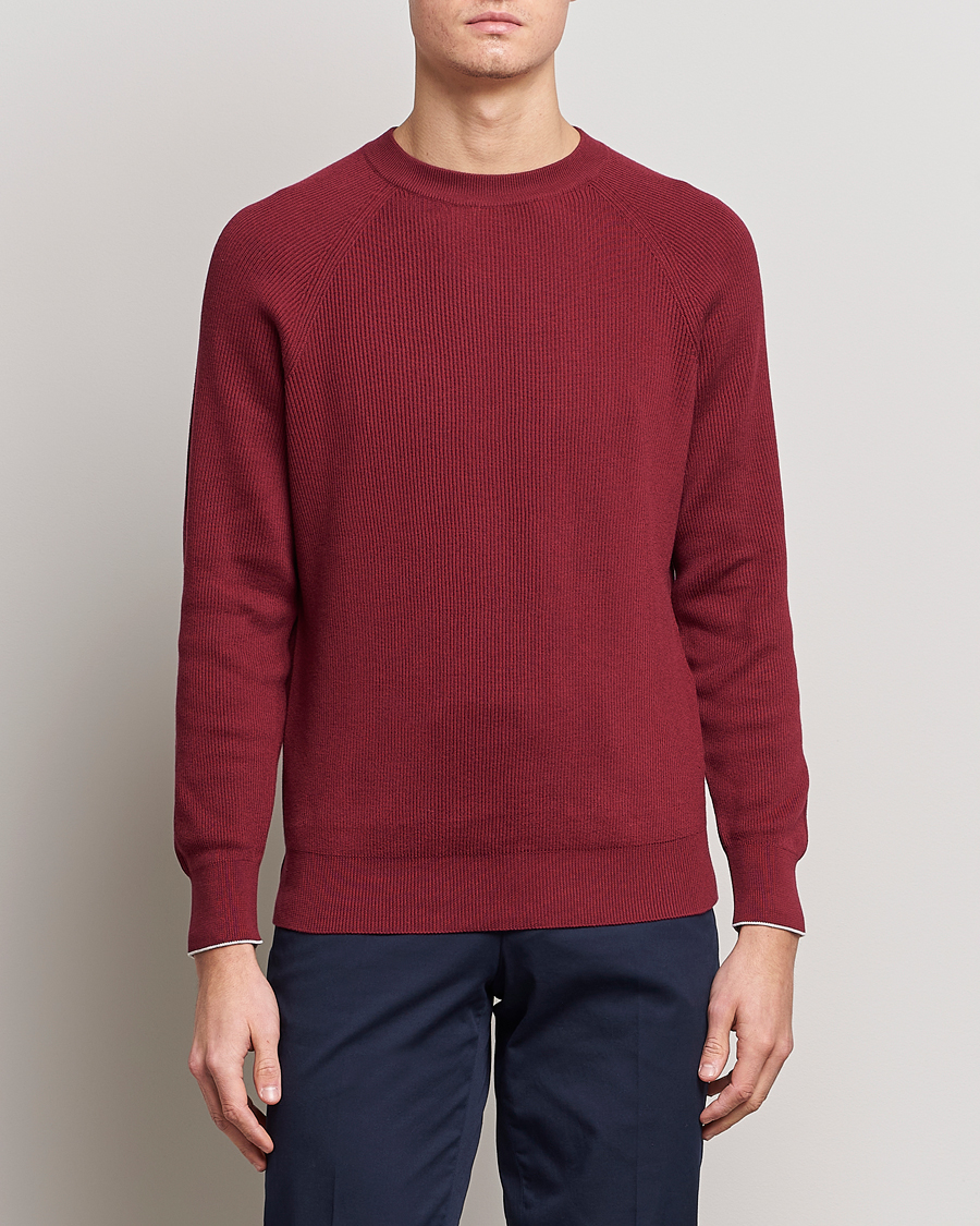 Herre | Gensere | Brunello Cucinelli | Rib Stitch Crew Neck Sweater Burgundy