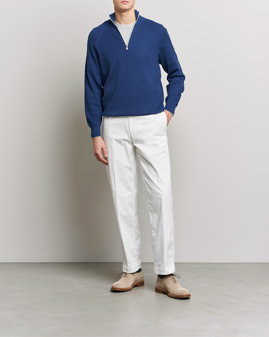 Herre | Gensere | Brunello Cucinelli | Rib Stitch Half Zip Ocean Blue