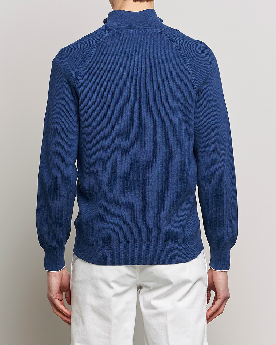 Herre | Gensere | Brunello Cucinelli | Rib Stitch Half Zip Ocean Blue