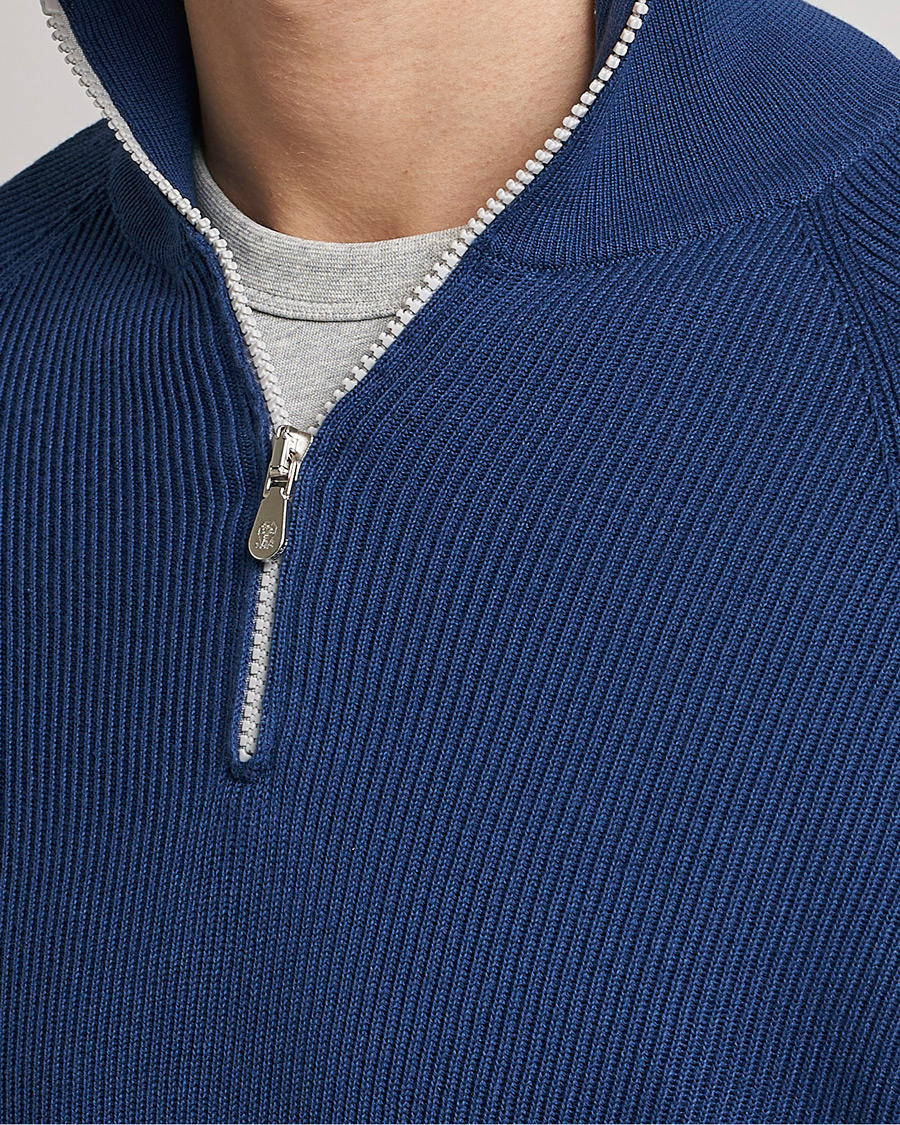 Herre | Gensere | Brunello Cucinelli | Rib Stitch Half Zip Ocean Blue