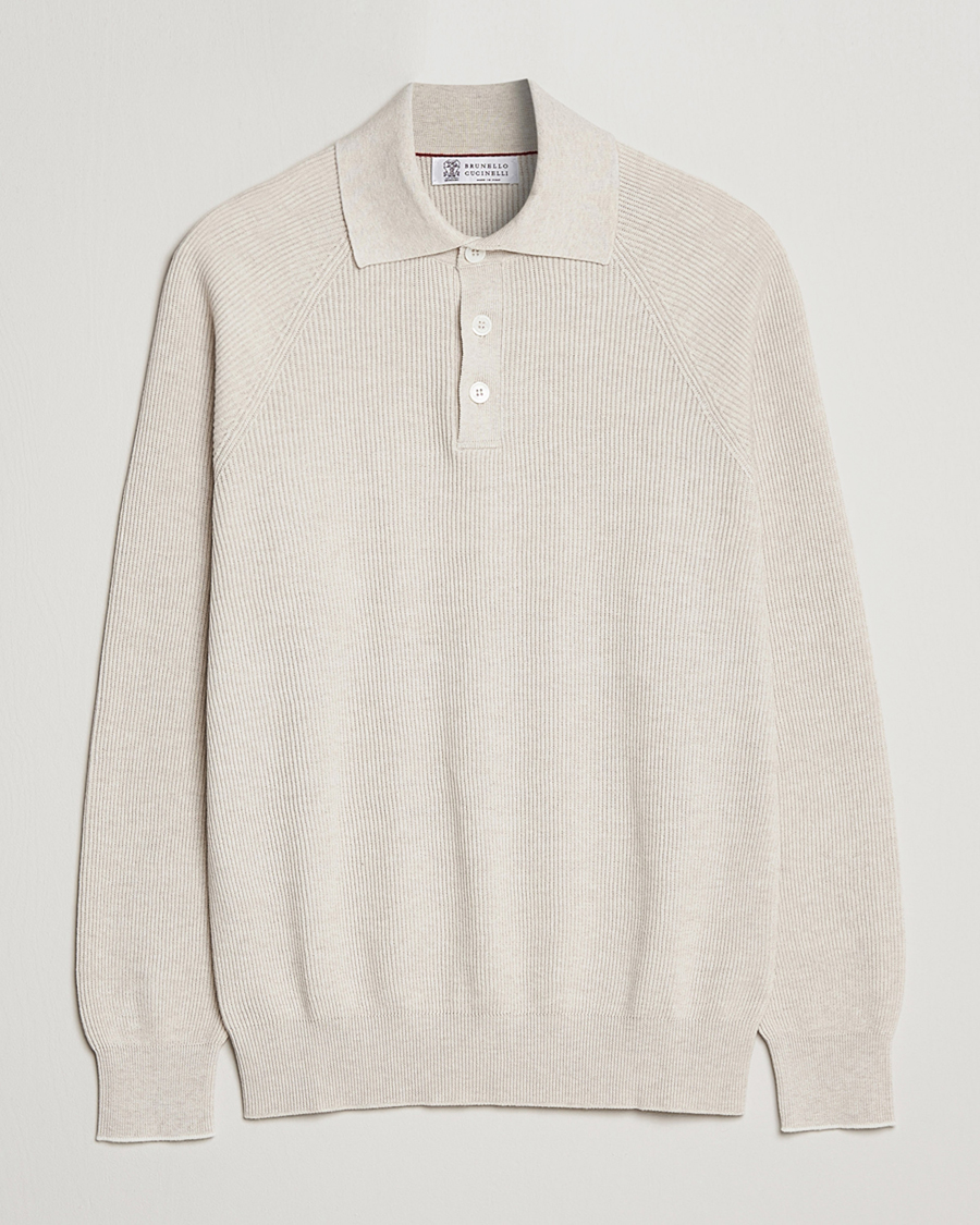 Herre | Gensere | Brunello Cucinelli | Rib Stitch Knitted Polo Light Beige