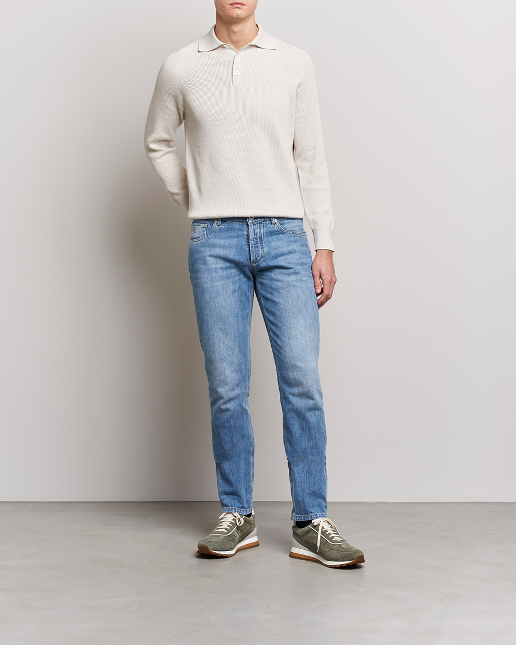 Herre | Gensere | Brunello Cucinelli | Rib Stitch Knitted Polo Light Beige