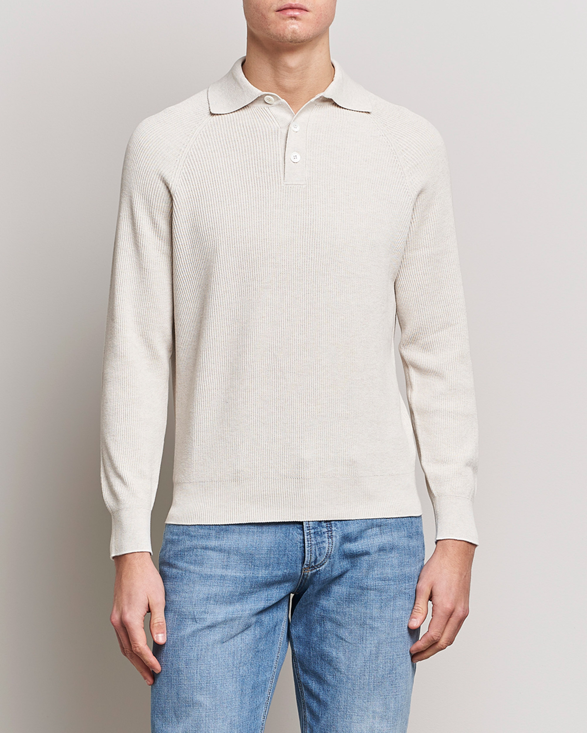 Herre | Gensere | Brunello Cucinelli | Rib Stitch Knitted Polo Light Beige