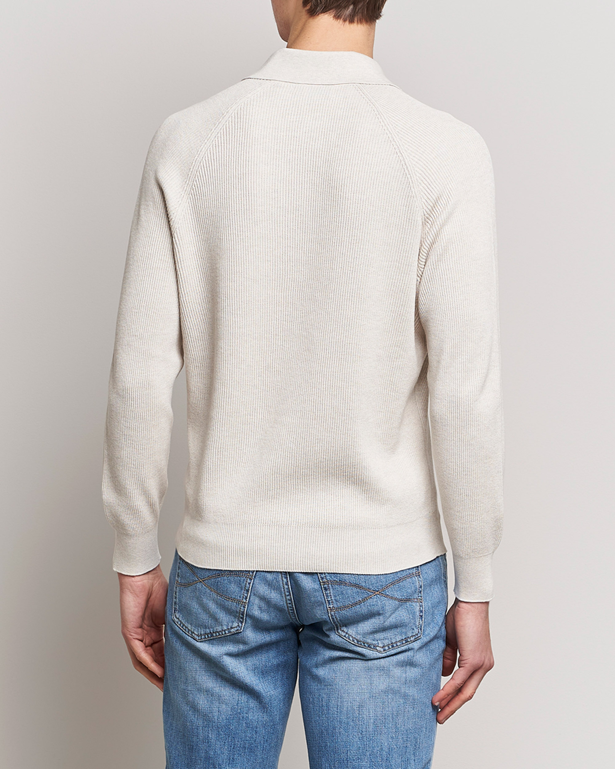 Herre | Gensere | Brunello Cucinelli | Rib Stitch Knitted Polo Light Beige