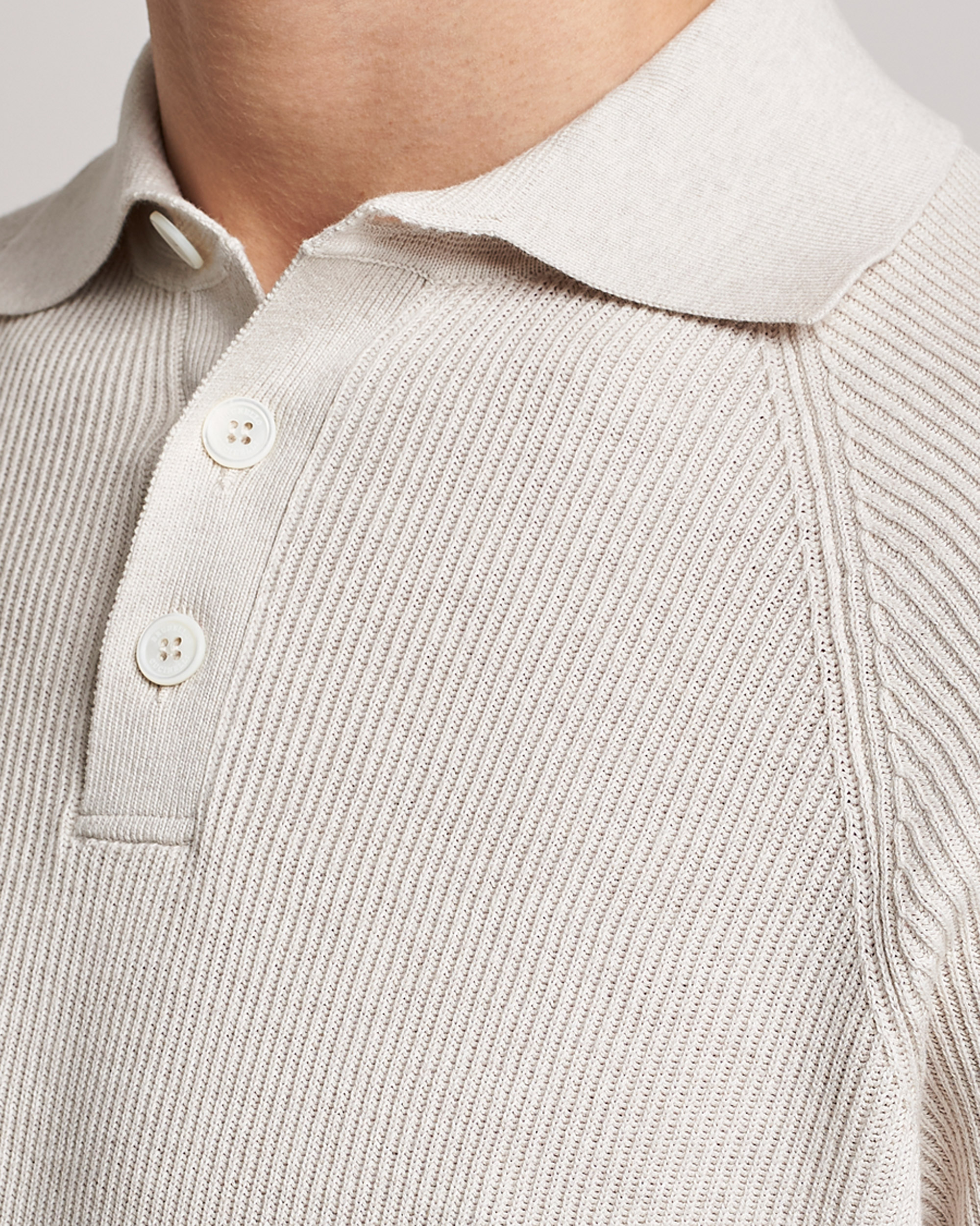 Herre | Gensere | Brunello Cucinelli | Rib Stitch Knitted Polo Light Beige