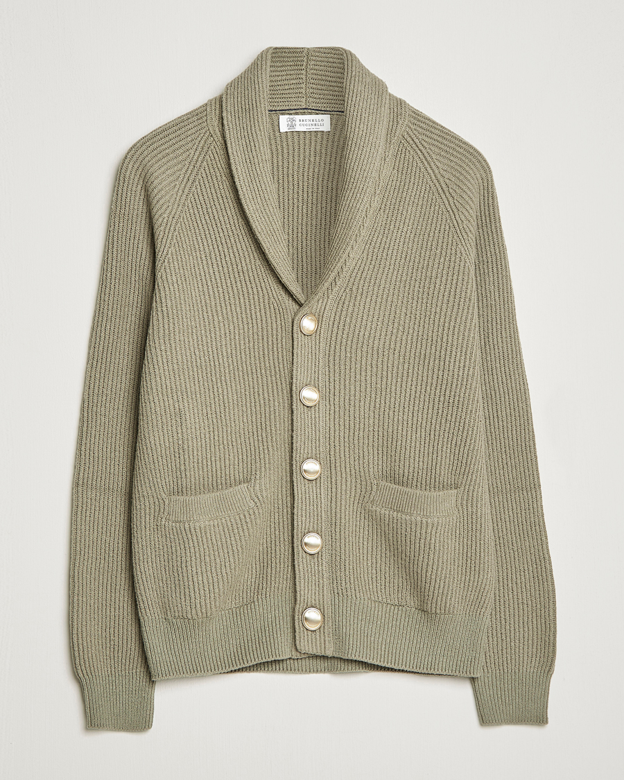 Herre | Gensere | Brunello Cucinelli | Heavy Rib Cardigan Olive