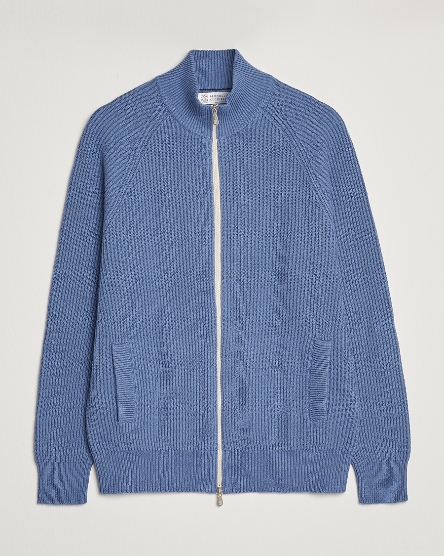 Herre | Gensere | Brunello Cucinelli | Heavy Zip Sweater Oxford Blue