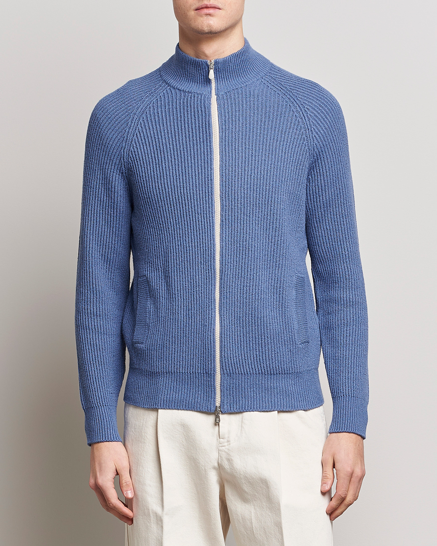 Herre |  | Brunello Cucinelli | Heavy Zip Sweater Oxford Blue