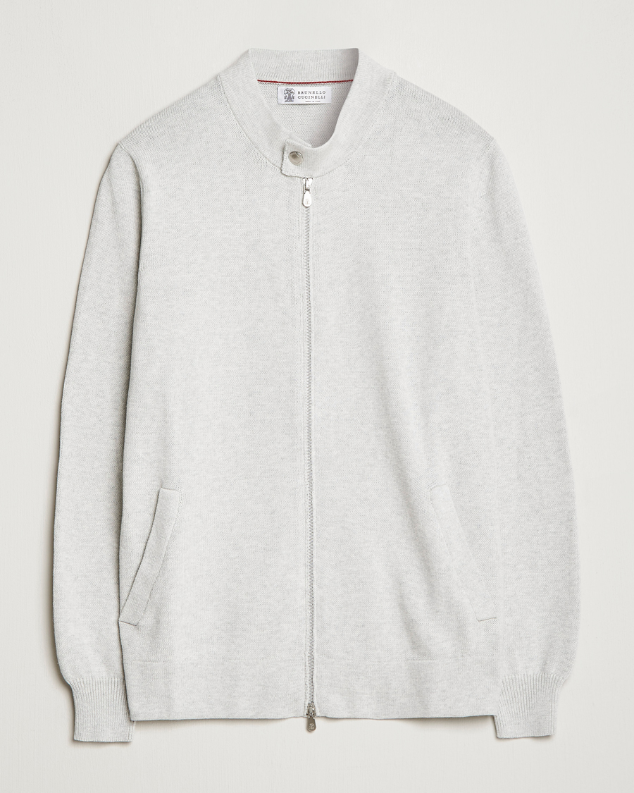Herre | Gensere | Brunello Cucinelli | Knitted Zip Blouson Pearl Grey