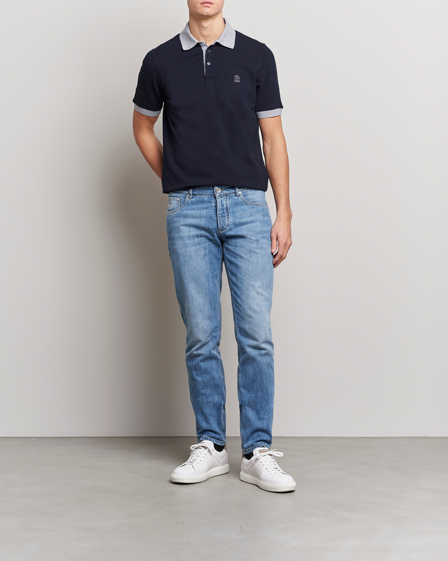 Herre | Pikéer | Brunello Cucinelli | Short Sleeve Polo Piquet Navy