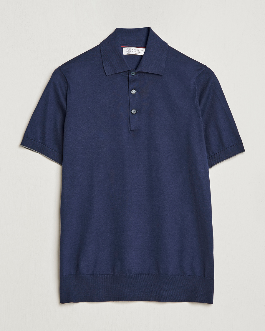 Herre | Pikéer | Brunello Cucinelli | Short Sleeve Knitted Polo Navy