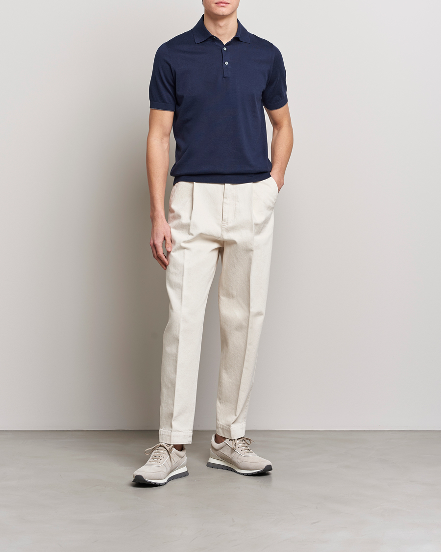 Herre | Pikéer | Brunello Cucinelli | Short Sleeve Knitted Polo Navy