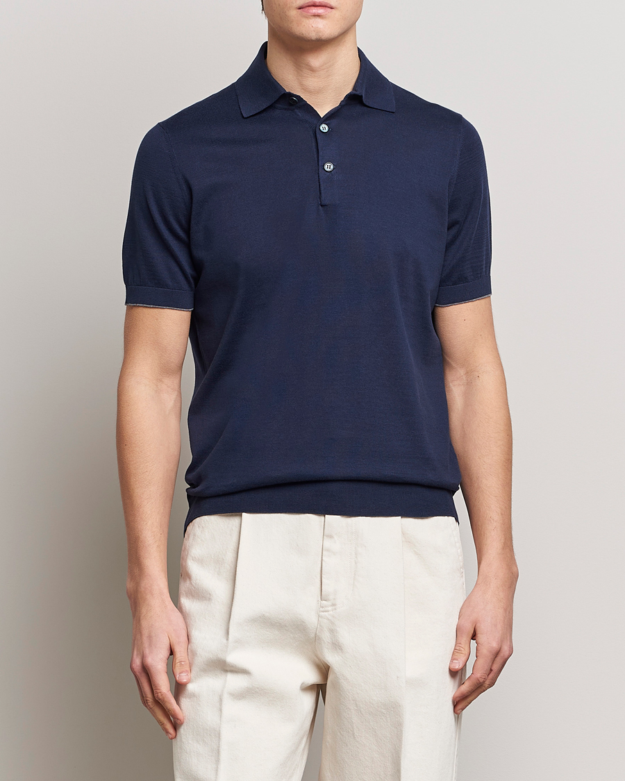 Herre |  | Brunello Cucinelli | Short Sleeve Knitted Polo Navy