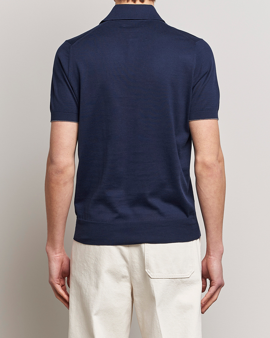 Herre | Pikéer | Brunello Cucinelli | Short Sleeve Knitted Polo Navy