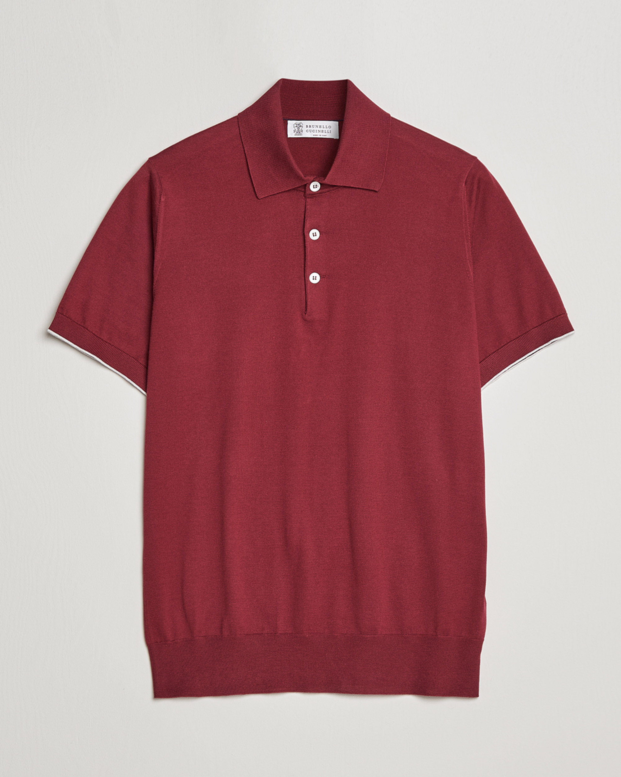 Herre | Pikéer | Brunello Cucinelli | Short Sleeve Knitted Polo Burgundy