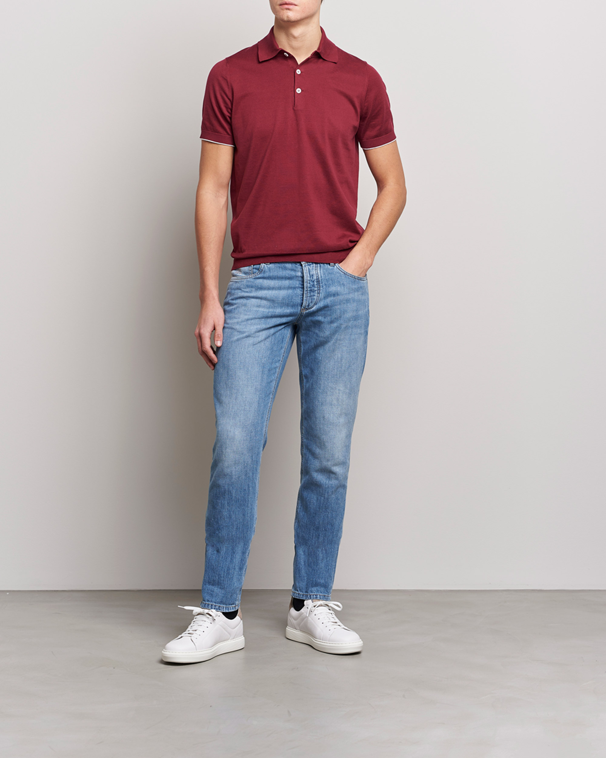 Herre | Pikéer | Brunello Cucinelli | Short Sleeve Knitted Polo Burgundy