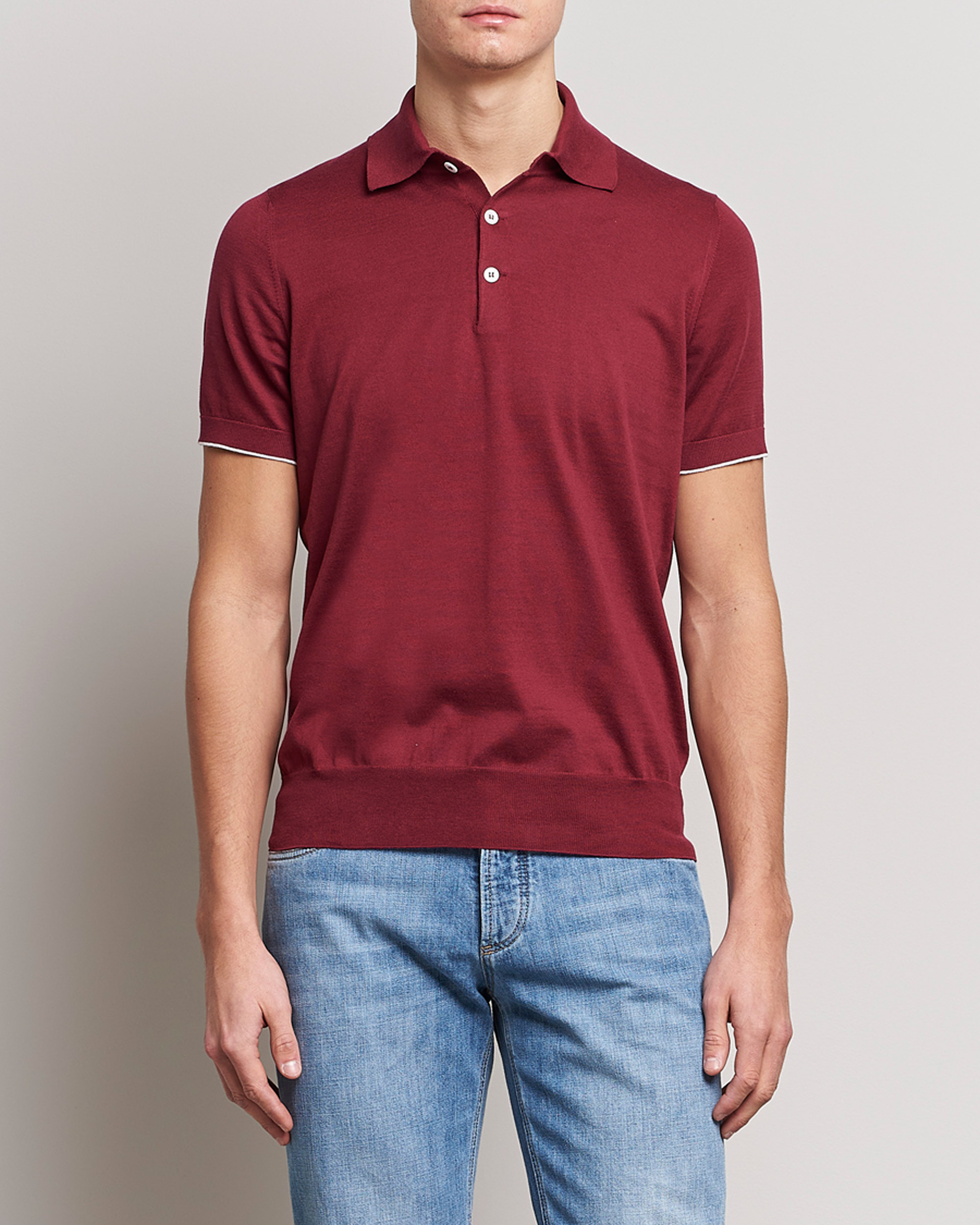 Herre | Pikéer | Brunello Cucinelli | Short Sleeve Knitted Polo Burgundy