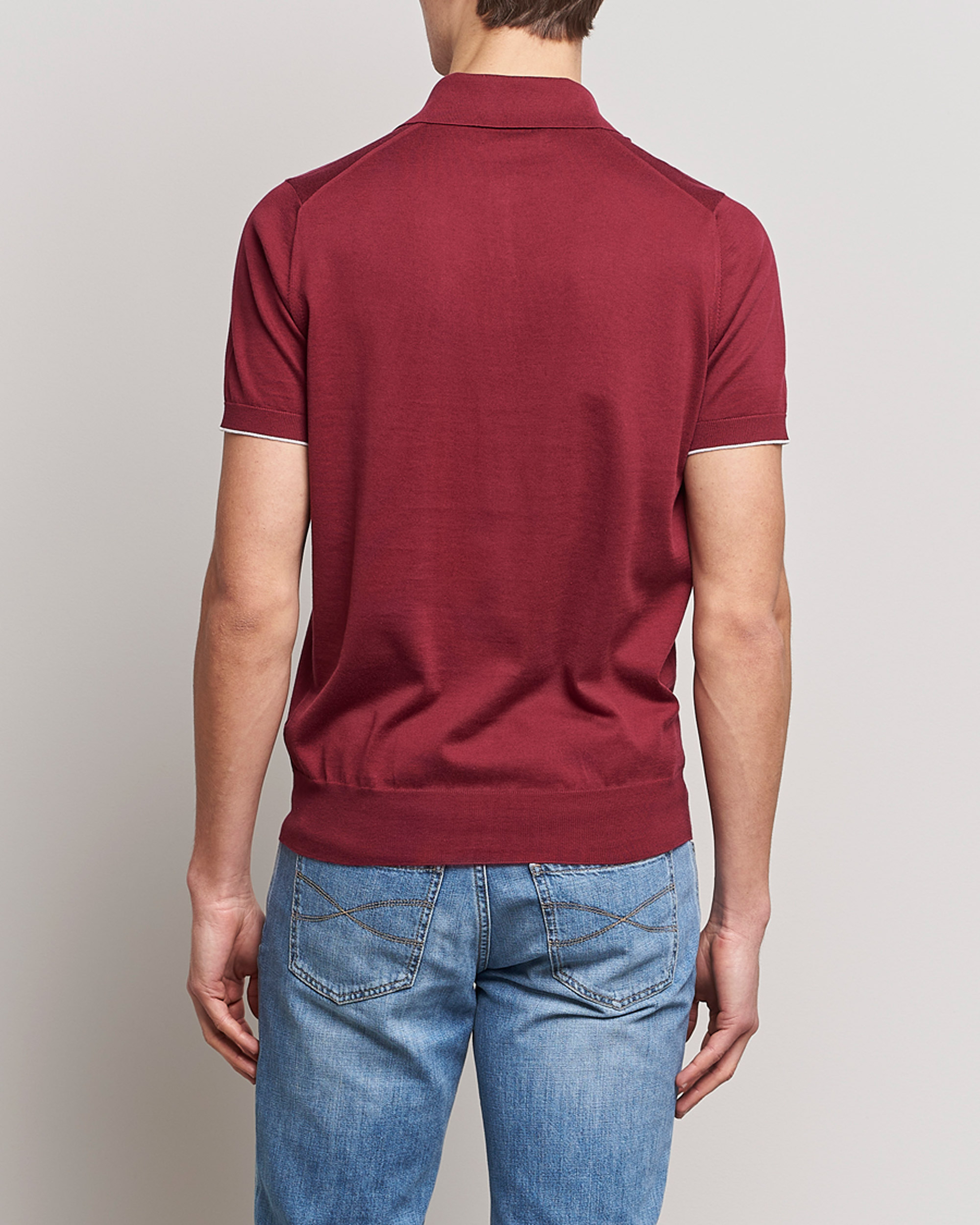 Herre | Pikéer | Brunello Cucinelli | Short Sleeve Knitted Polo Burgundy