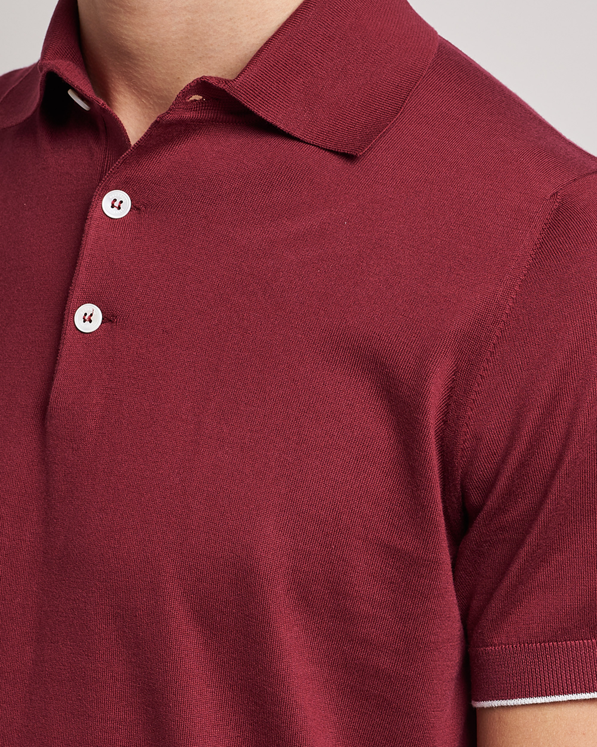 Herre | Pikéer | Brunello Cucinelli | Short Sleeve Knitted Polo Burgundy