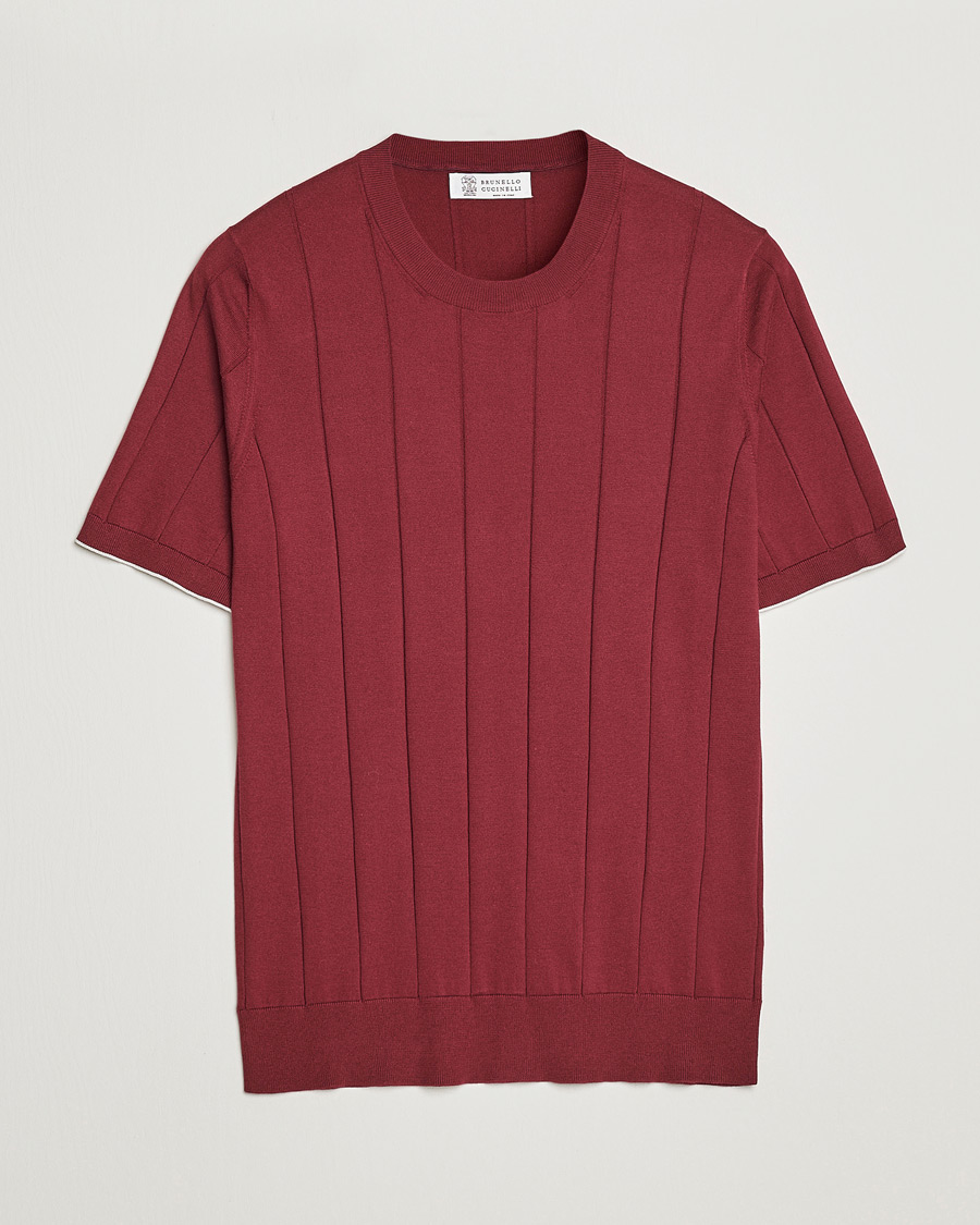 Herre | T-Shirts | Brunello Cucinelli | Rib Knitted T-Shirt Burgundy