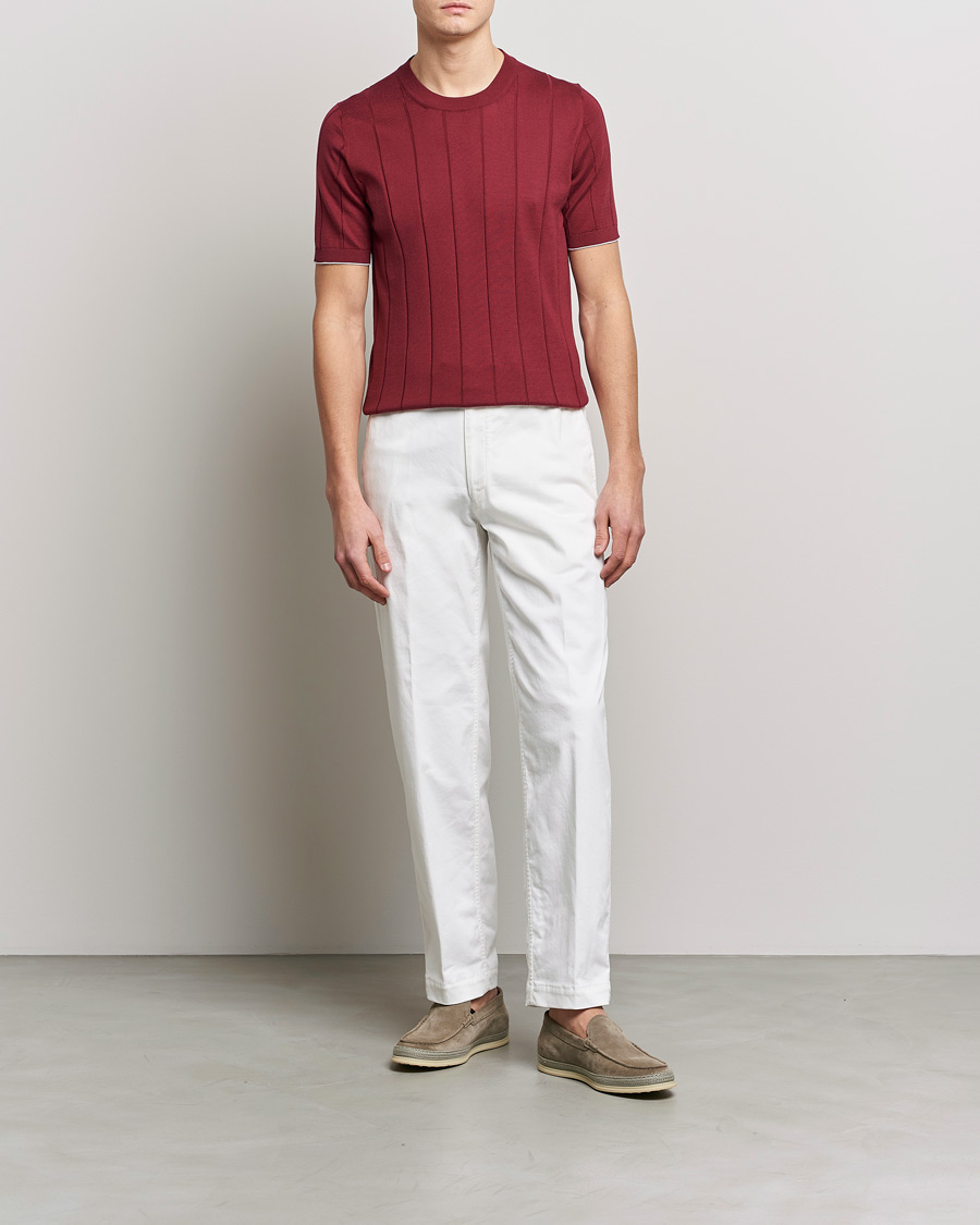 Herre | T-Shirts | Brunello Cucinelli | Rib Knitted T-Shirt Burgundy
